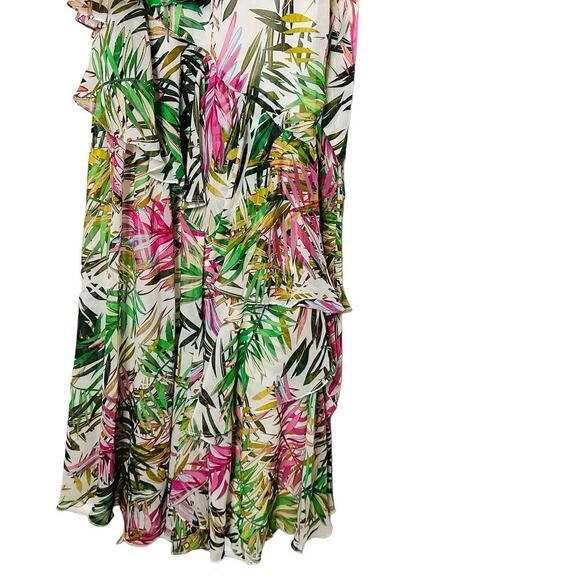 Badgley Mischka Palm Print Ruffle Pink Green Maxi Dress Size 4 - Picture 16 of 16